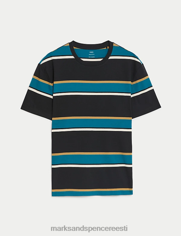 Riietus ee Marks & Spencer mehed puhtast puuvillast triibuline T-särk must segu NZTRN5274