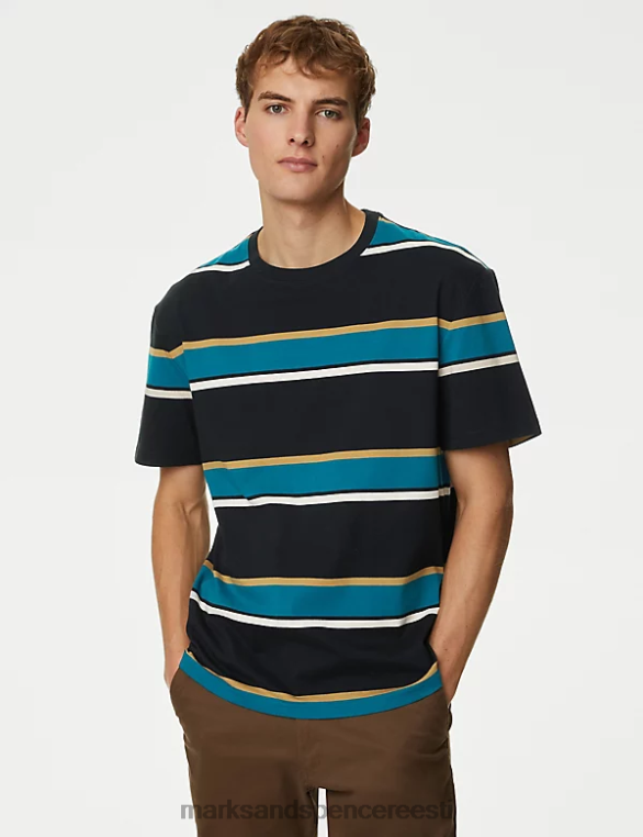 Riietus ee Marks & Spencer mehed puhtast puuvillast triibuline T-särk must segu NZTRN5274