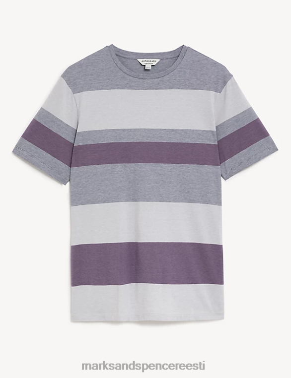 Riietus ee Marks & Spencer mehed puhtast puuvillast triibuline T-särk tolmutatud ploom NZTRN6086