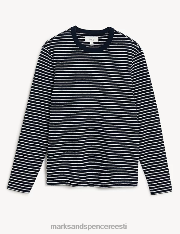 Riietus ee Marks & Spencer mehed puhtast puuvillast triibuline pikkade varrukatega T-särk mereväe segu NZTRN4804