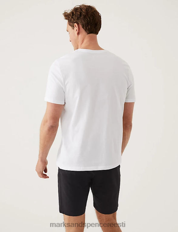 Riietus ee Marks & Spencer mehed puhtast puuvillast v-kaelusega T-särk valge NZTRN5204