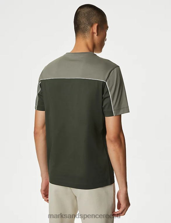 Riietus ee Marks & Spencer mehed puhtast supima puuvillast plokist T-särk hele khaki NZTRN5333