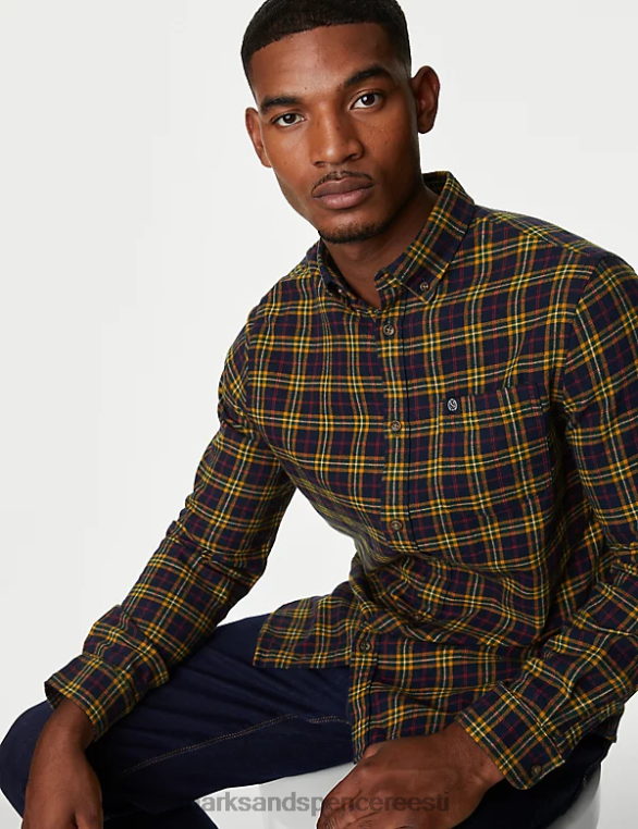 Riietus ee Marks & Spencer mehed puuvillane flanellsärk mereväe segu NZTRN5635