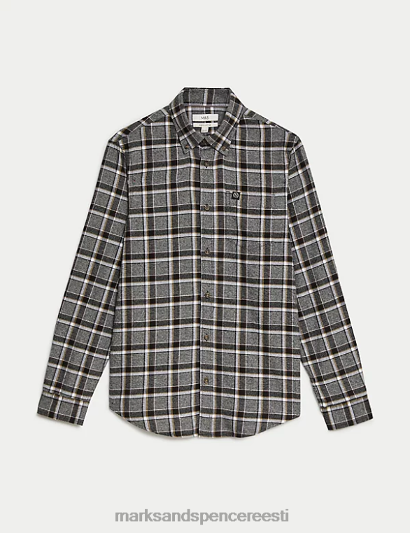 Riietus ee Marks & Spencer mehed puuvillane flanellsärk tumehall segu NZTRN5633