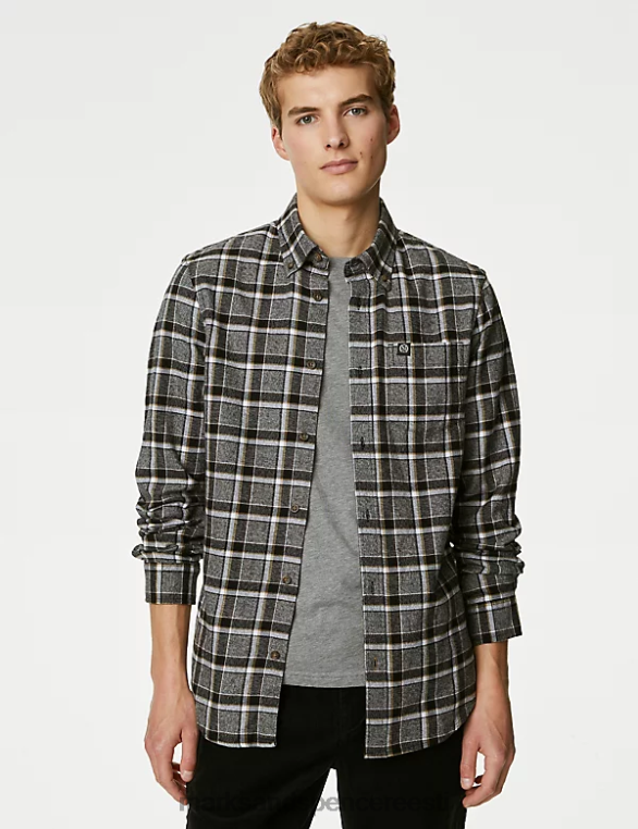 Riietus ee Marks & Spencer mehed puuvillane flanellsärk tumehall segu NZTRN5633