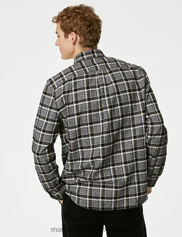 Riietus ee Marks & Spencer mehed puuvillane flanellsärk tumehall segu NZTRN5633
