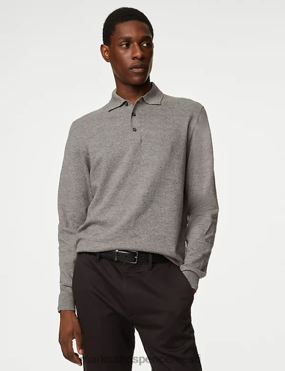 Riietus ee Marks & Spencer mehed puuvillase otstega kootud polosärk hall NZTRN7175