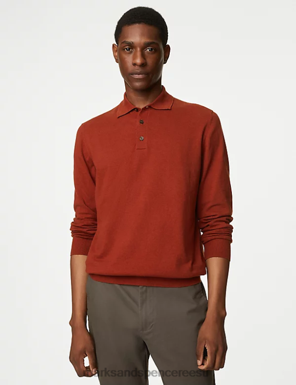 Riietus ee Marks & Spencer mehed puuvillase otstega kootud polosärk paprika NZTRN7171