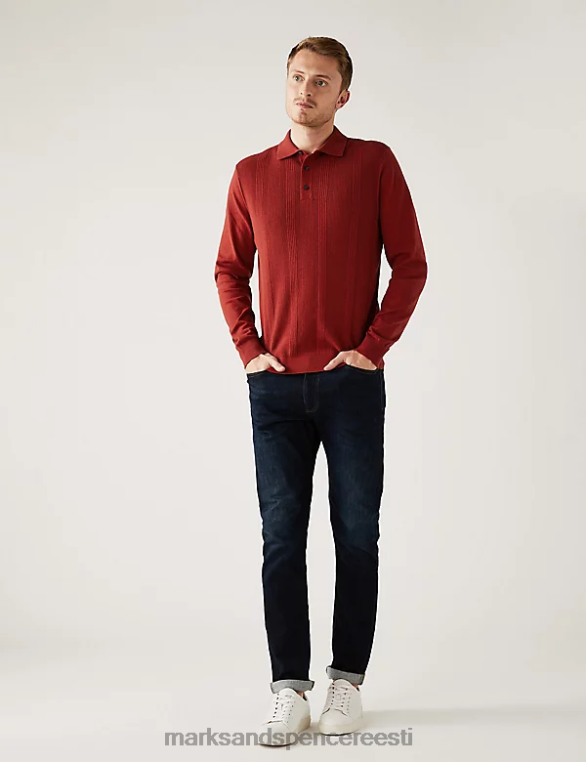 Riietus ee Marks & Spencer mehed puuvillase rikkaliku tekstuuriga silmkoeline polosärk vaskpruun NZTRN6219
