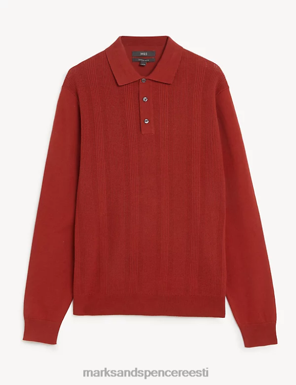 Riietus ee Marks & Spencer mehed puuvillase rikkaliku tekstuuriga silmkoeline polosärk vaskpruun NZTRN6219