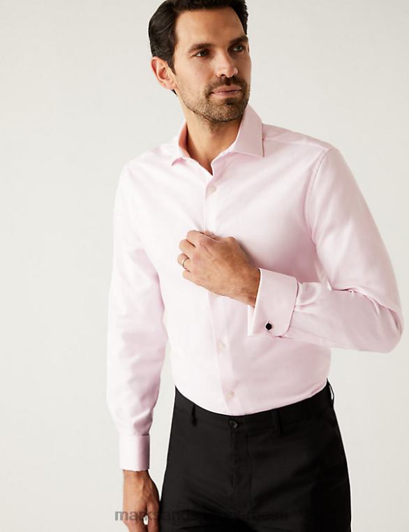 Riietus ee Marks & Spencer mehed slim fit lihtne raud kalasaba särk kahvaturoosa NZTRN6708