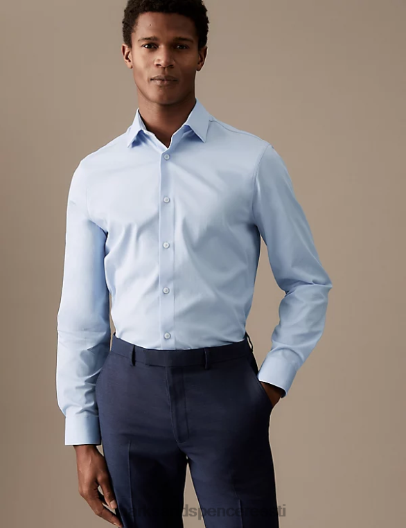 Riietus ee Marks & Spencer mehed slim fit lihtne rauda puuvillane rikkalik särk sinine NZTRN6777