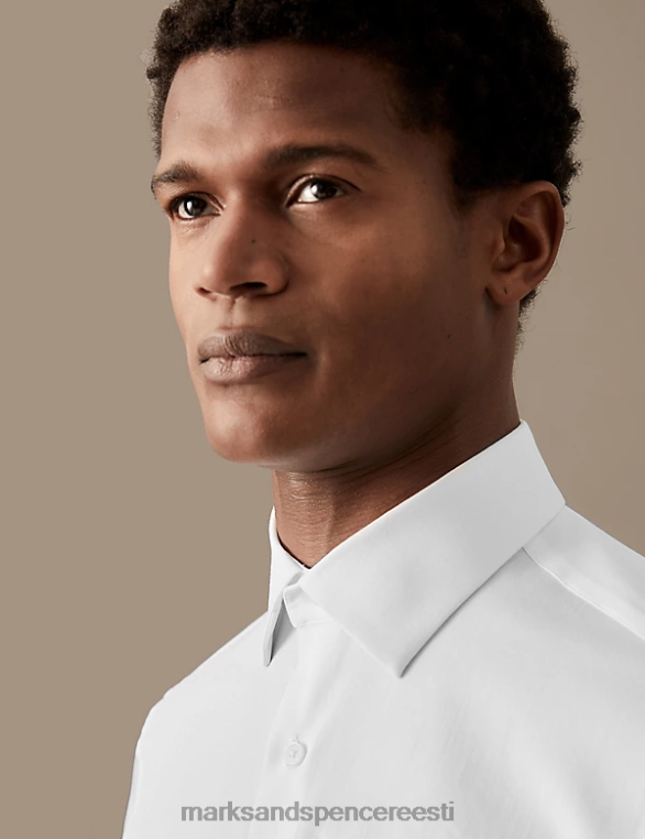 Riietus ee Marks & Spencer mehed slim fit lihtne rauda puuvillane rikkalik särk valge NZTRN6442