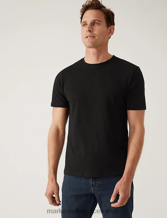 Riietus ee Marks & Spencer mehed slim fit puhtast puuvillast kaelusega T-särk must NZTRN5154