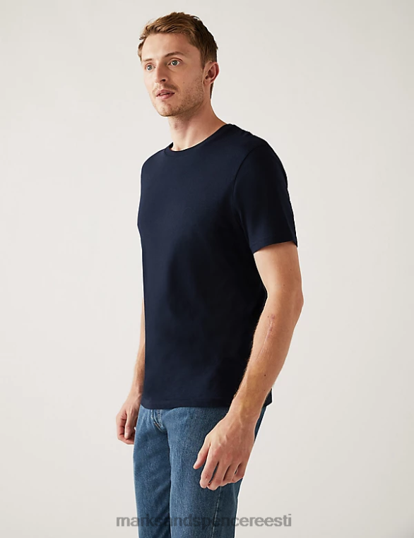 Riietus ee Marks & Spencer mehed slim fit puhtast puuvillast kaelusega T-särk tume merevägi NZTRN4834