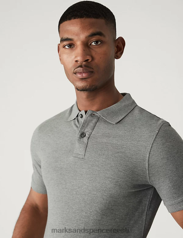 Riietus ee Marks & Spencer mehed slim fit puhtast puuvillast pikee polosärk hall NZTRN6760