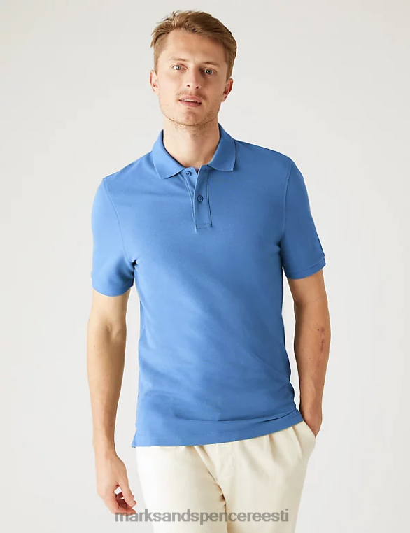 Riietus ee Marks & Spencer mehed slim fit puhtast puuvillast pikee polosärk keskmine sinine NZTRN6762