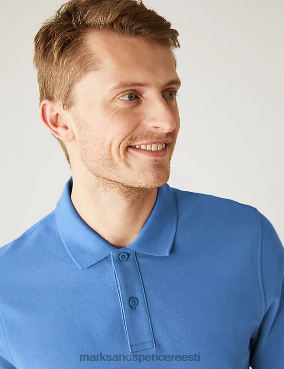 Riietus ee Marks & Spencer mehed slim fit puhtast puuvillast pikee polosärk keskmine sinine NZTRN6762
