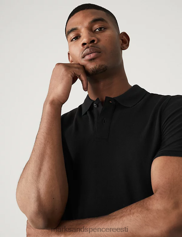 Riietus ee Marks & Spencer mehed slim fit puhtast puuvillast pikee polosärk must NZTRN6758