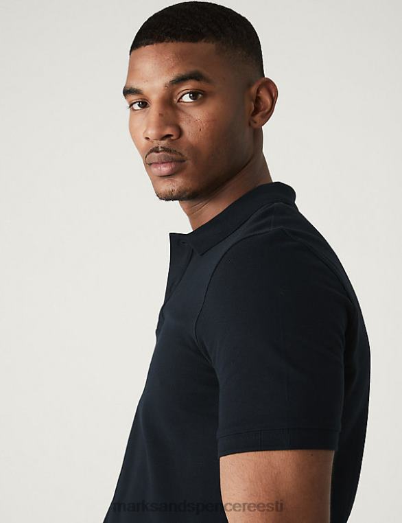 Riietus ee Marks & Spencer mehed slim fit puhtast puuvillast pikee polosärk tume merevägi NZTRN6761