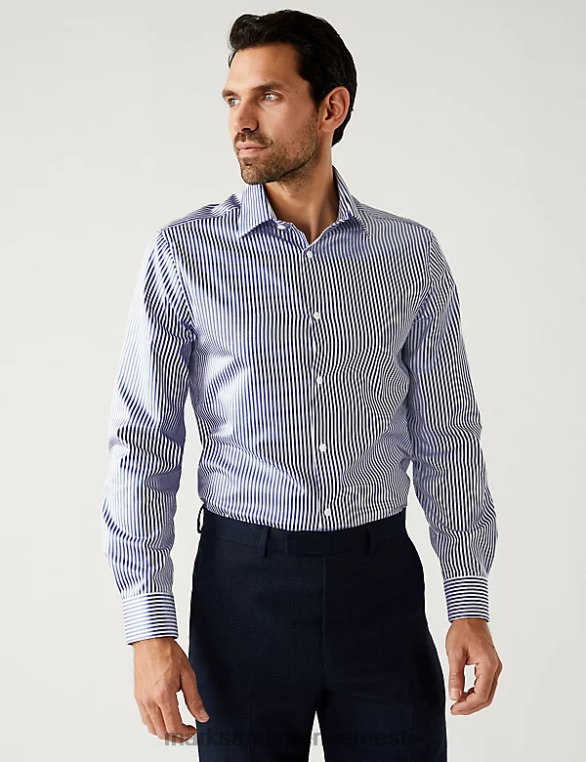 Riietus ee Marks & Spencer mehed slim fit puhtast puuvillast triibuline särk merevägi NZTRN6654
