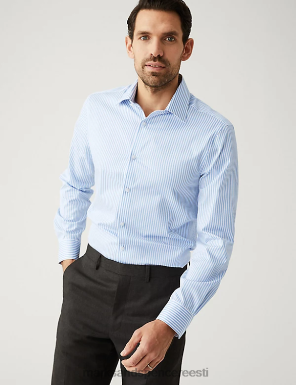 Riietus ee Marks & Spencer mehed slim fit puhtast puuvillast triibuline särk särav sinine NZTRN7017