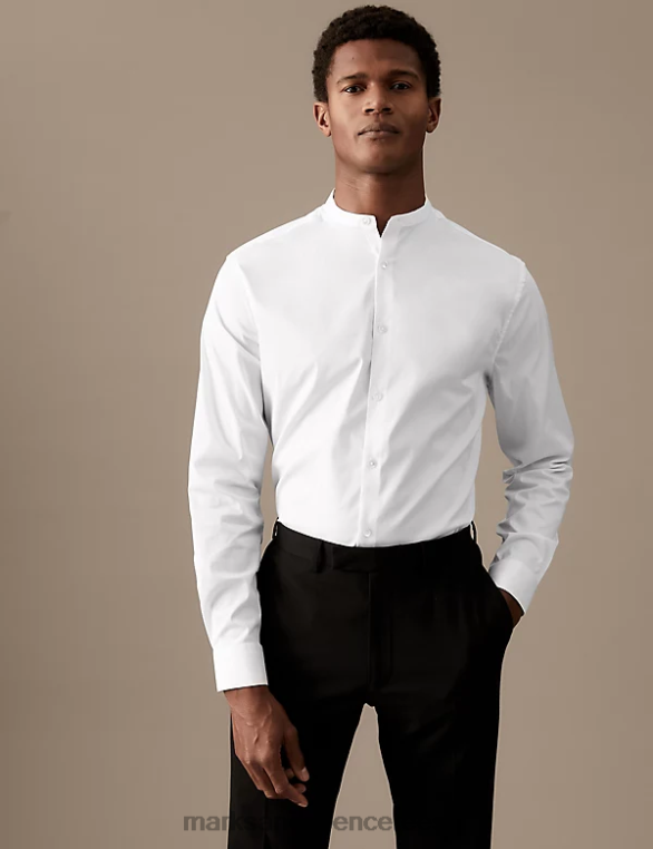 Riietus ee Marks & Spencer mehed slim fit puuvillane veniv vanaisa kraega särk valge NZTRN6980