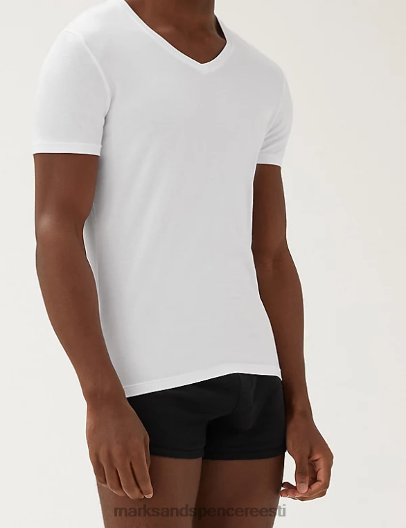 Riietus ee Marks & Spencer mehed supima puuvillasegu V-kaelusega T-särgivest valge NZTRN6776