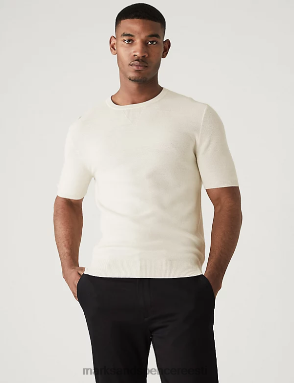 Riietus ee Marks & Spencer mehed villasegu tekstuuriga kootud t-särk ekru NZTRN6509