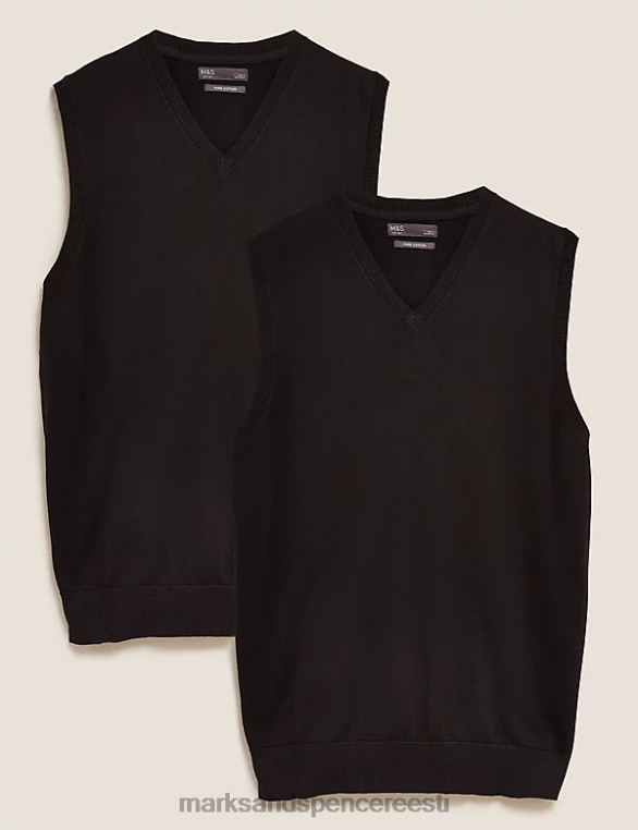 Riietus ee Marks & Spencer mehed 2tk puhtast puuvillast varrukateta kampsun must NZTRN7049