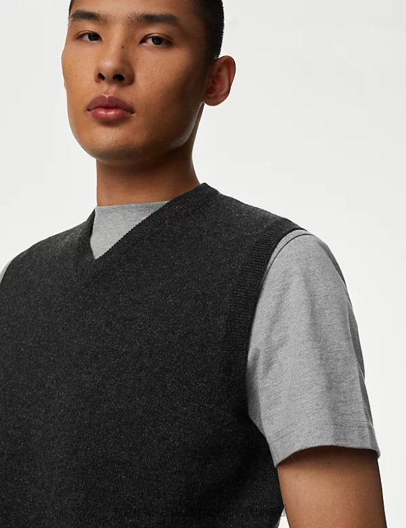 Riietus ee Marks & Spencer mehed puhas eriti peen lambavillane varrukateta kampsun süsi NZTRN6335