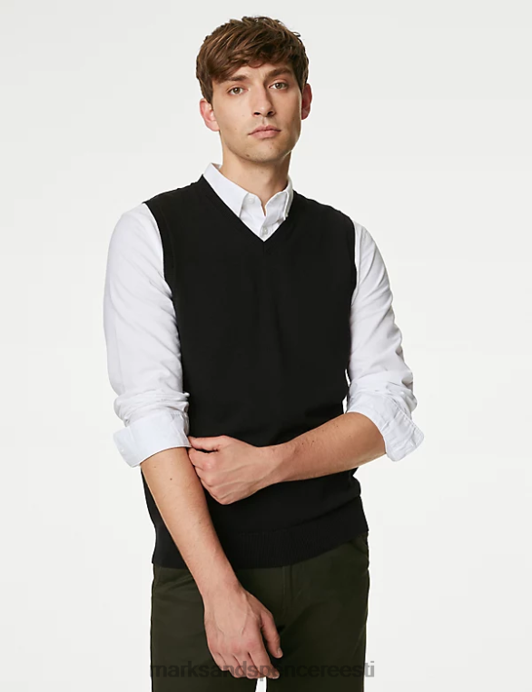 Riietus ee Marks & Spencer mehed puhtast puuvillast varrukateta kampsun must NZTRN6447