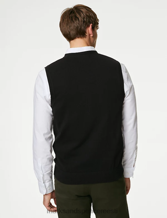 Riietus ee Marks & Spencer mehed puhtast puuvillast varrukateta kampsun must NZTRN6447