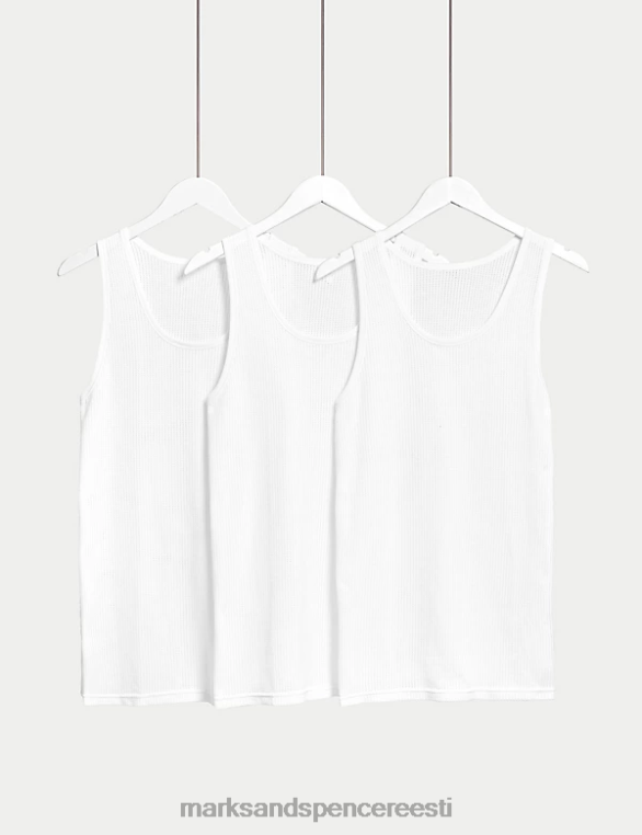 Riietus ee Marks & Spencer mehed 3pk puhtast puuvillast klassikalised varrukateta vestid valge NZTRN4789