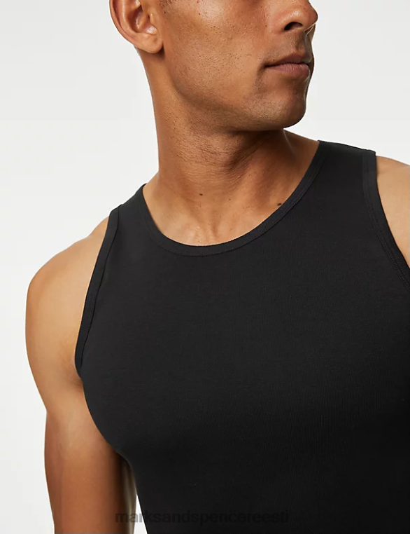 Riietus ee Marks & Spencer mehed 3pk puhtast puuvillast varrukateta vestid must NZTRN5720