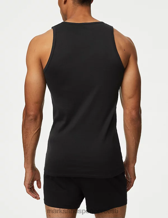 Riietus ee Marks & Spencer mehed 3pk puhtast puuvillast varrukateta vestid must NZTRN5720