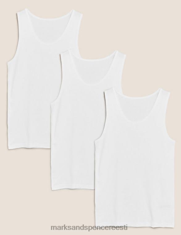 Riietus ee Marks & Spencer mehed 3pk puhtast puuvillast varrukateta vestid valge NZTRN4910