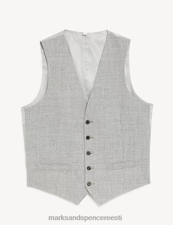 Riietus ee Marks & Spencer mehed kohandatud istuvusega puhtast villasest kutsikahambast vest hall NZTRN6402