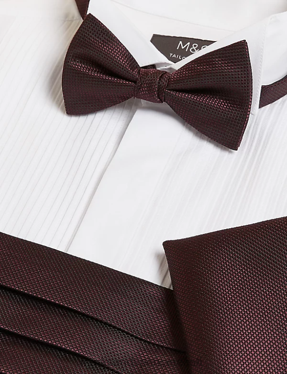 tarvikud ee Marks & Spencer mehed kikilips, taskuruudu ja cummerbund komplekt Burgundia NZTRN5536