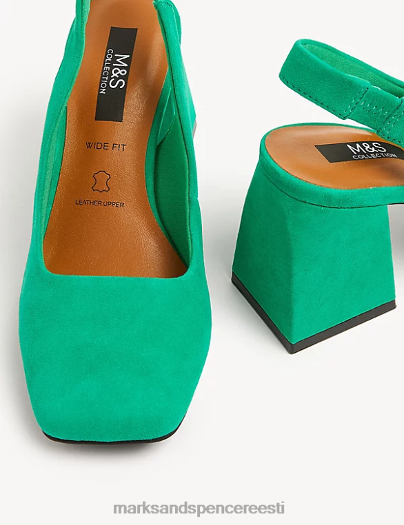 jalatsid ee Marks & Spencer naised laia seemisnahast plokk-kontsaga slingback kingad keskmine roheline NZTRN2822