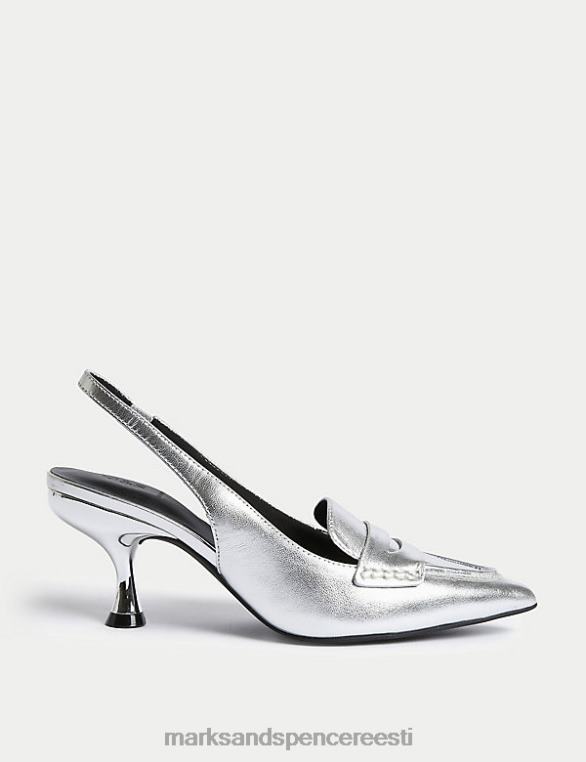 jalatsid ee Marks & Spencer naised nahast kassipoja kontsaga terava otsaga slingback kingad hõbedane NZTRN722