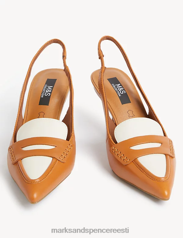 jalatsid ee Marks & Spencer naised nahast kassipoja kontsaga terava otsaga slingback kingad helepruun segu NZTRN721