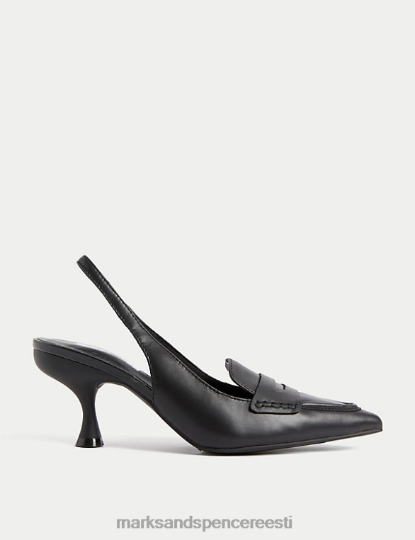 jalatsid ee Marks & Spencer naised nahast kassipoja kontsaga terava otsaga slingback kingad must NZTRN366