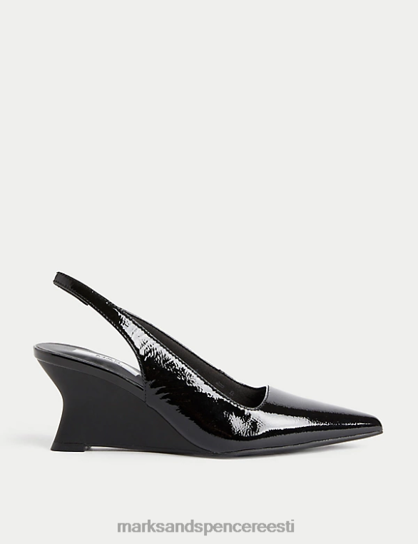 jalatsid ee Marks & Spencer naised nahast lakkkiiluga slingback kingad must NZTRN1298