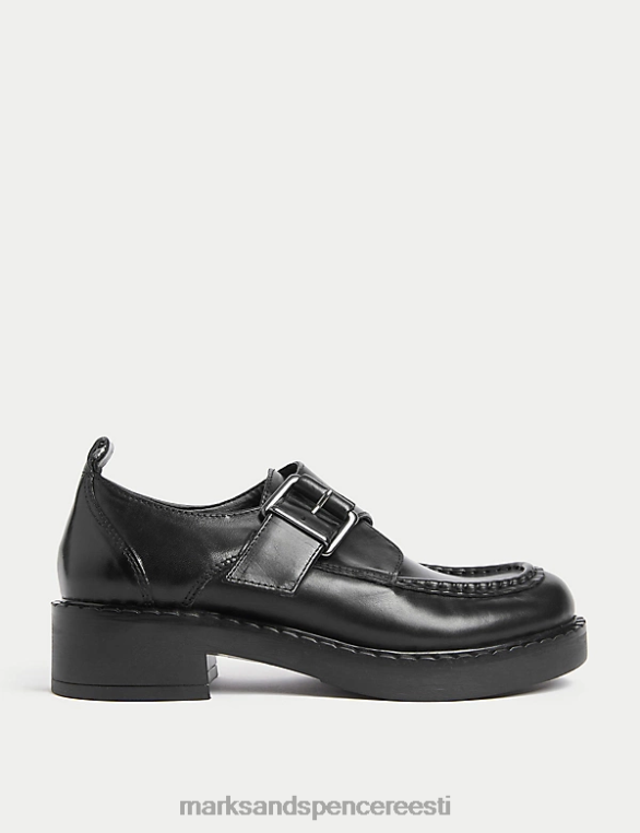 jalatsid ee Marks & Spencer naised nahast pandlaga plokk kontsa brogues must NZTRN1935