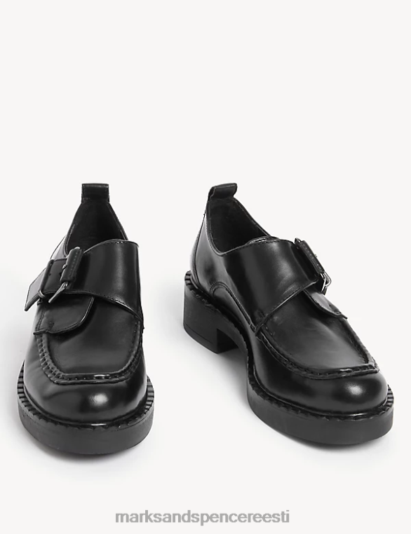 jalatsid ee Marks & Spencer naised nahast pandlaga plokk kontsa brogues must NZTRN1935