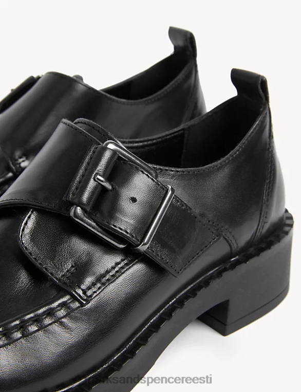 jalatsid ee Marks & Spencer naised nahast pandlaga plokk kontsa brogues must NZTRN1935