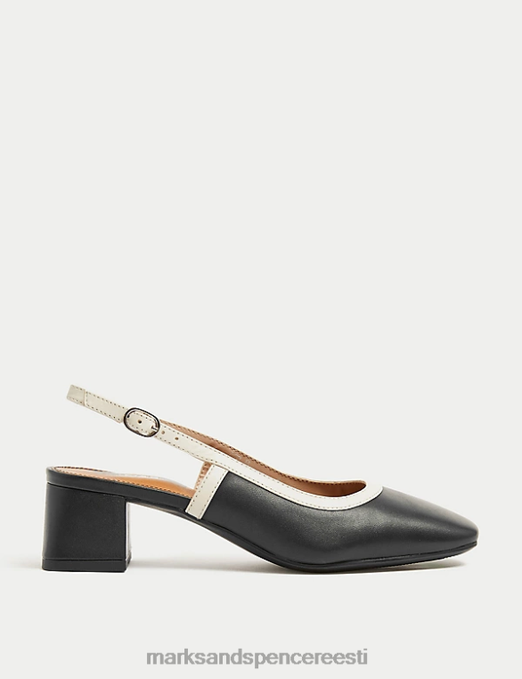 jalatsid ee Marks & Spencer naised nahast plokk-kontsaga slingback kingad must segu NZTRN651