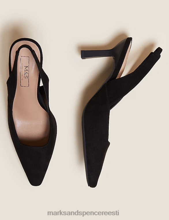jalatsid ee Marks & Spencer naised tikk-kontsaga slingback-kingad must NZTRN2187