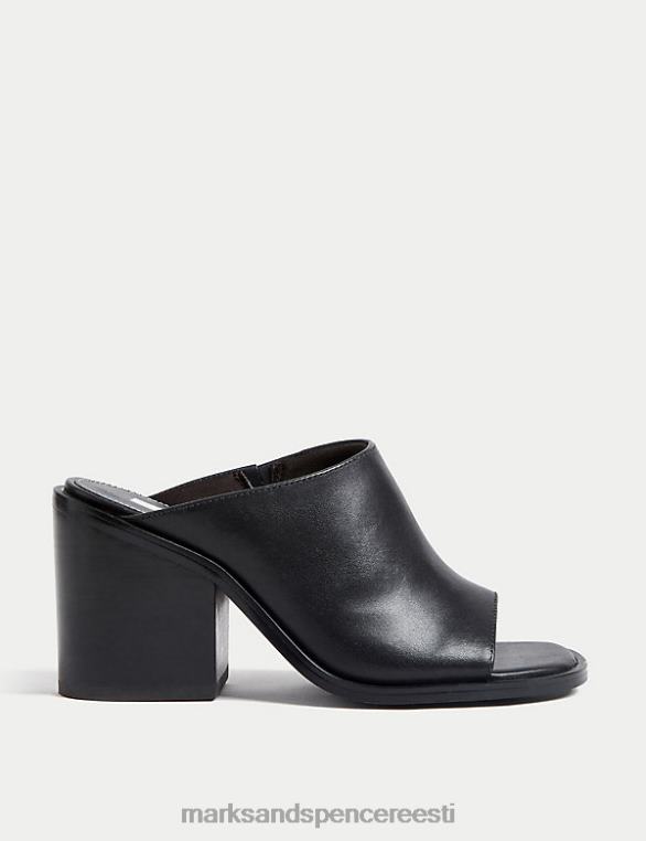 jalatsid ee Marks & Spencer naised nahast plokk-konts avatud varbamuulad must NZTRN2956